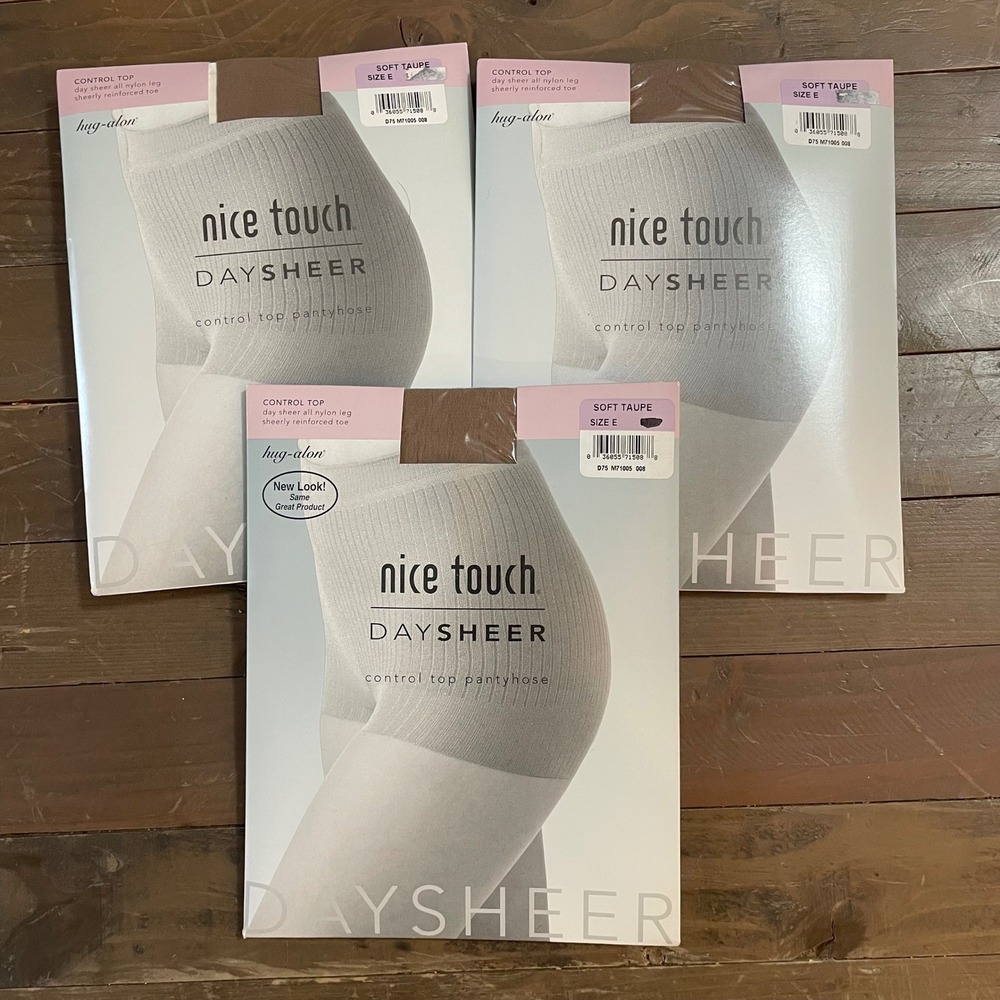 Hug Alon Nice Touch Daysheer Control Top Pantyhose Reinforce Toe Soft Taupe sz E
